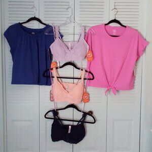 NWT 5-PIECE BUNDLE - 2TOPS + 3 LACE CONVERTABLE BRALETTES - GIRLS XL 14-16 PLUS